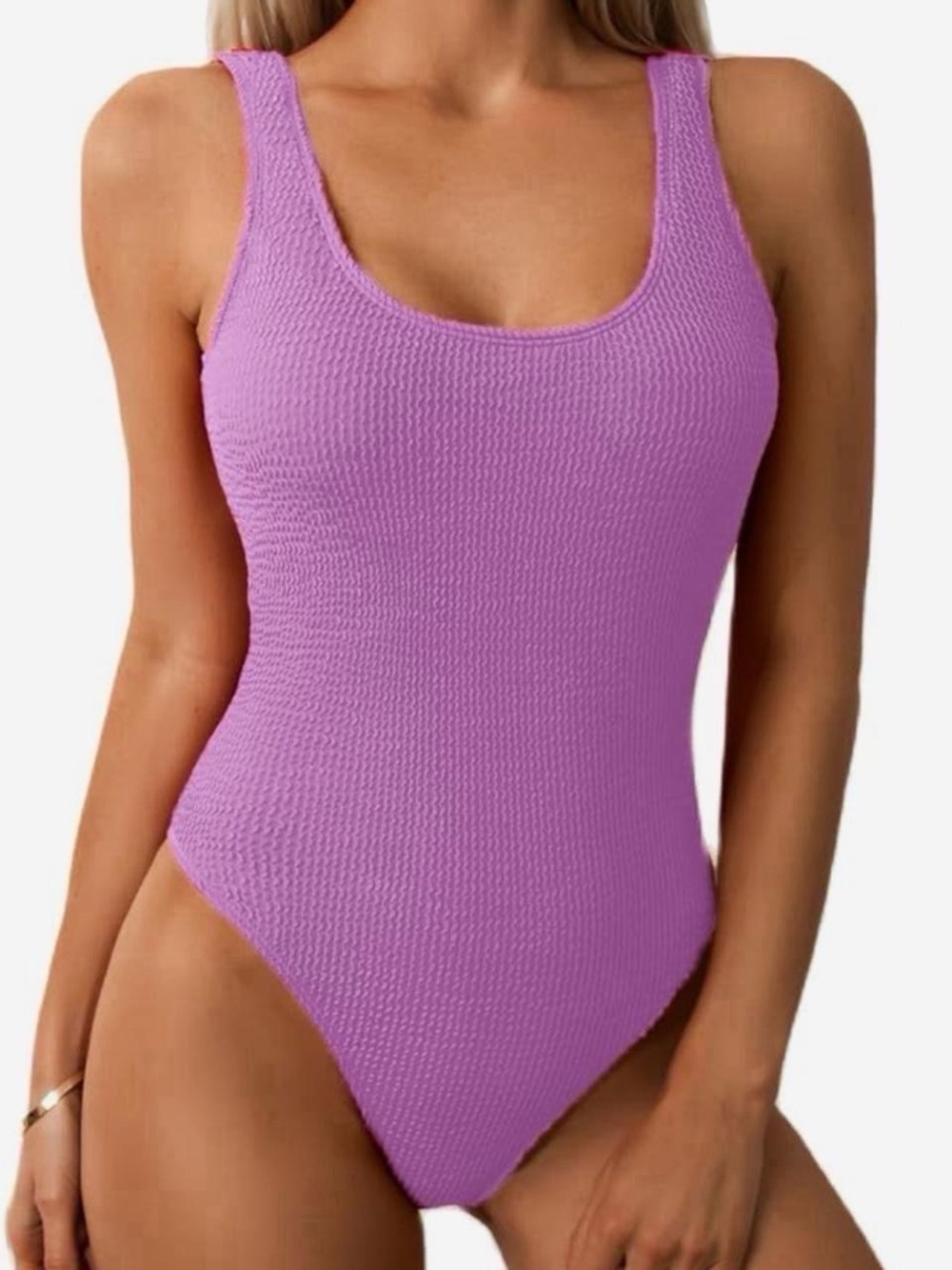 Amazon Lavender Textured Scoop Neck One-Piece Swimsuit